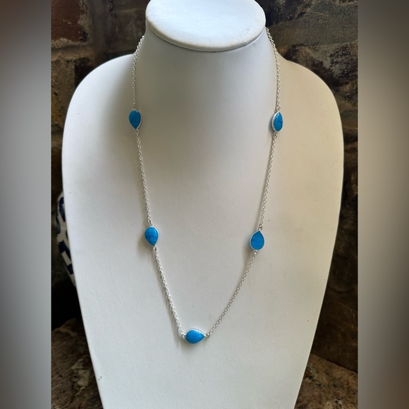 💕Silver Blue Gemstone Chain Necklace💕 - Picture 2 of 6